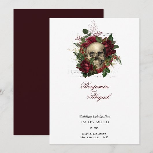Minimale moderne anatomie Gothic Skull Floral Invi Kaart (Voorkant / Achterkant)