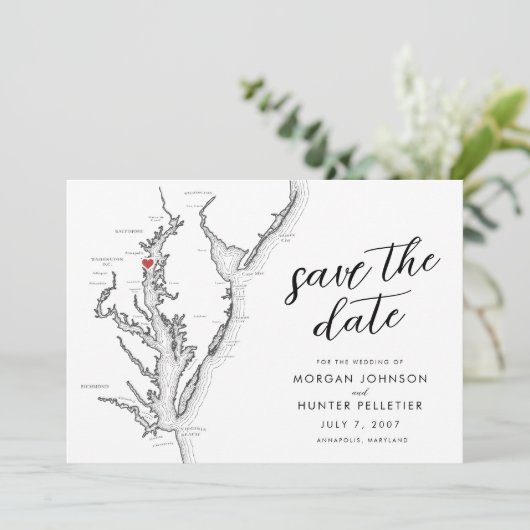 Minimale moderne Annapolis Chesapeake Bay bruiloft Save The Date (Staand voorkant)