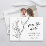 Minimale moderne Annapolis Chesapeake Bay bruiloft Save The Date<br><div class="desc">Help uw gasten om hun kalenders voor uw Annapolis-viering te markeren met onze elegante zwart-witte kaart van Chesapeake Bay om de datum op te slaan. Dit moderne, minimalistische ontwerp is perfect voor uw bruiloft op iconische locaties zoals USNA Wedding Chapel, Chesapeake Bay Beach Club, Historic Inns of Annapolis, Loews Annapolis...</div>