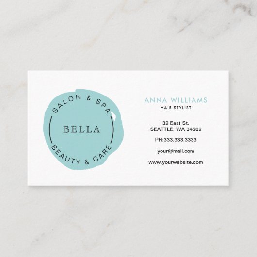 Minimale moderne Aqua Salon en Spa Loyalty Kaart Visitekaartje (Voorkant)