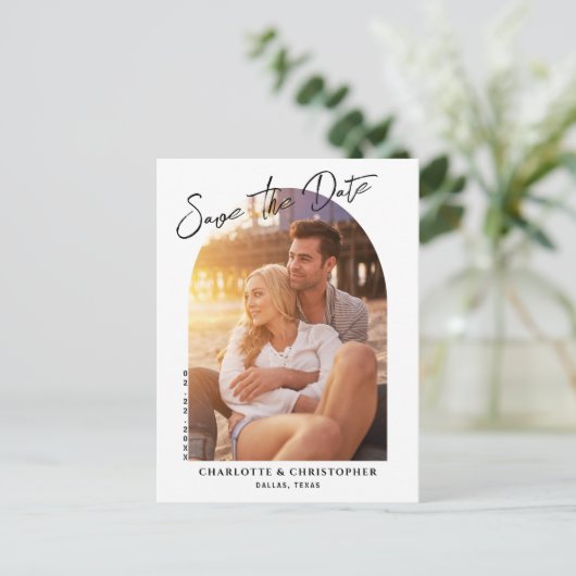 Minimale moderne Arch-foto slaat de datum op Aankondigingskaart (Staand voorkant)