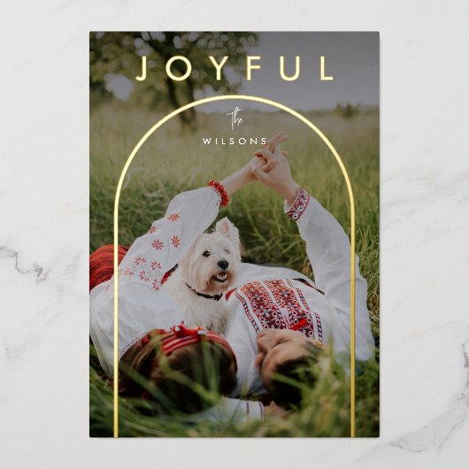 Minimale moderne Arch met volledige fotoKerstmis Folie Feestdagenkaart (Voorkant)