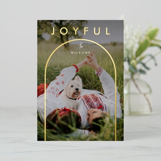 Minimale moderne Arch met volledige fotoKerstmis Folie Feestdagenkaart (Staand Voorkant)