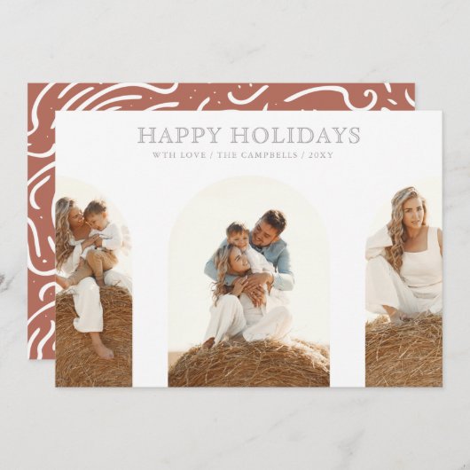 Minimale moderne Arches Terracotta Photo Collage Feestdagenkaart (Voorkant / Achterkant)