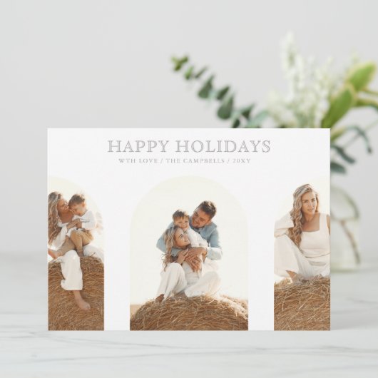 Minimale moderne Arches Terracotta Photo Collage Feestdagenkaart (Staand voorkant)