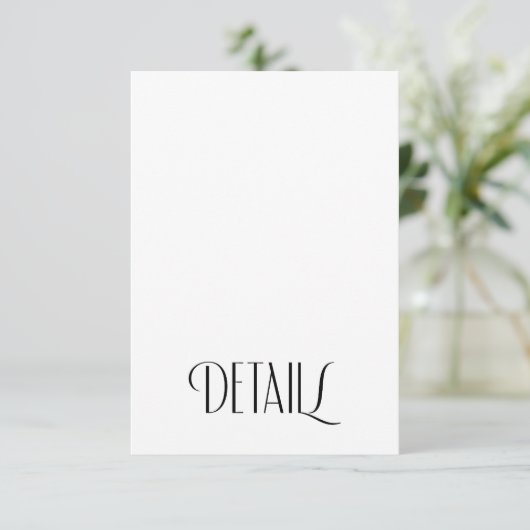 Minimale moderne art deco typografie bruiloft deta informatiekaartje (Staand voorkant)