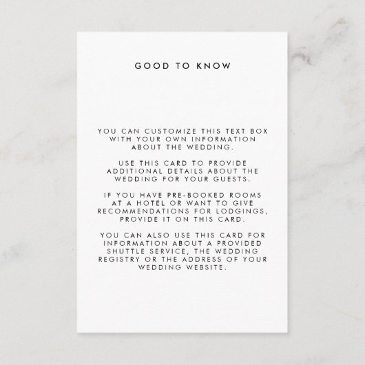 Minimale moderne art deco typografie bruiloft deta informatiekaartje (Achterkant)