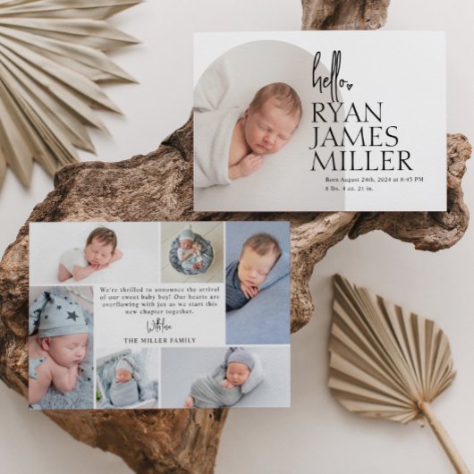 Minimale moderne babyfoto geboorte aankondiging