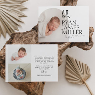 Minimale moderne babyfoto geboortekaart aankondiging
