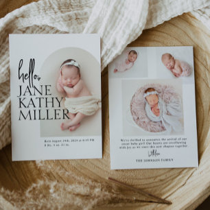 Minimale moderne babyfoto geboortekaart aankondiging