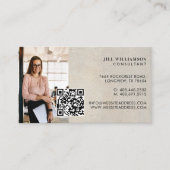 Minimale moderne beige stenen textuur Foto QR-code Visitekaartje (Voorkant)