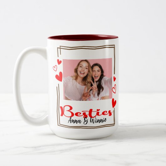 Minimale Moderne Best Friends BFF Foto Tweekleurige Koffiemok (Links)