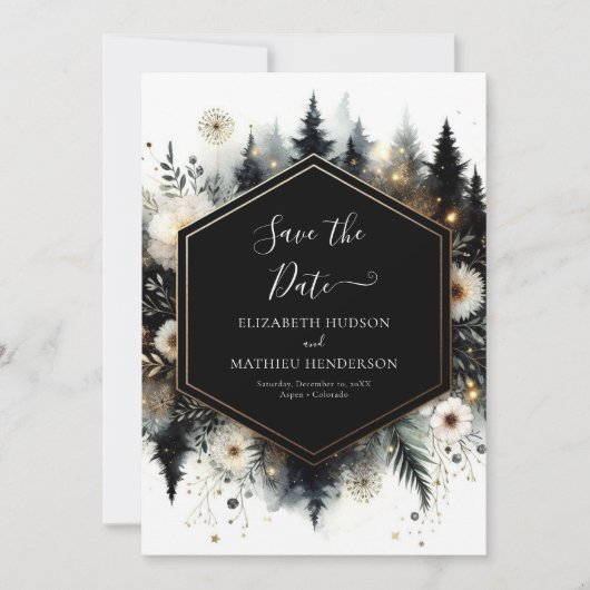 Minimale moderne betoverde bos bruiloft save the date (Voorkant)