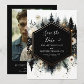 Minimale moderne betoverde bos bruiloft save the date (Voorkant / Achterkant)