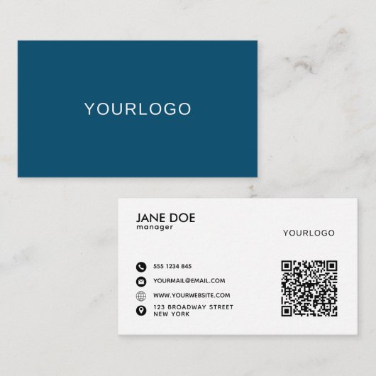 Minimale moderne blauw professional met QR-code Visitekaartje (Voorkant / Achterkant)