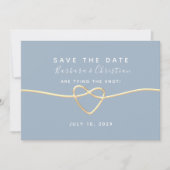 Minimale moderne, blauwe bruiloft met droogmiddel save the date (Voorkant)