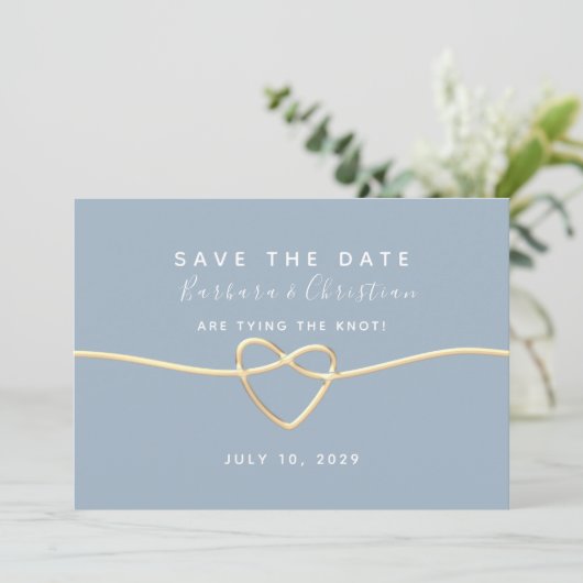 Minimale moderne, blauwe bruiloft met droogmiddel save the date (Staand voorkant)