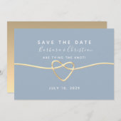 Minimale moderne, blauwe bruiloft met droogmiddel save the date (Voorkant / Achterkant)