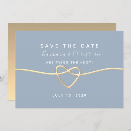Minimale moderne, blauwe bruiloft met droogmiddel save the date (Voorkant / Achterkant)