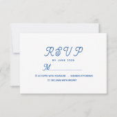 Minimale moderne blauwe bruiloft RSVP kaartje (Voorkant)