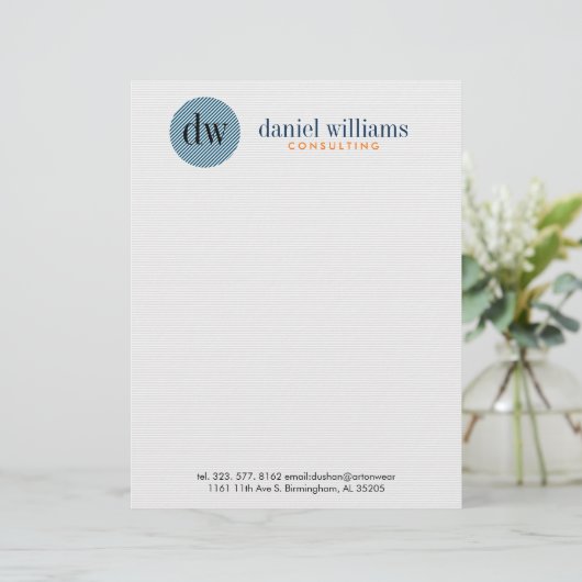 Minimale moderne blauwe cirkel en wit briefhoofd sjabloon (Staand voorkant)