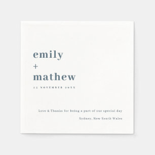 Minimale moderne blauwe typografie bruiloft servet