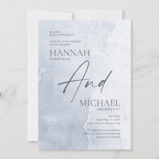 Minimale moderne, blauwe Waterverf Kaart (Voorkant)