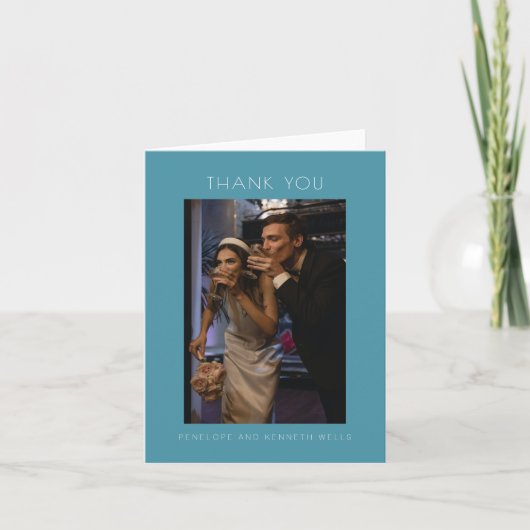 Minimale moderne Blauwgroen blauwe bruiloft, aange Bedankkaart (Voorkant)