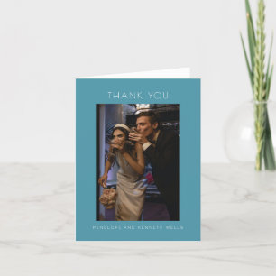 Minimale moderne Blauwgroen blauwe bruiloft, aange Bedankkaart