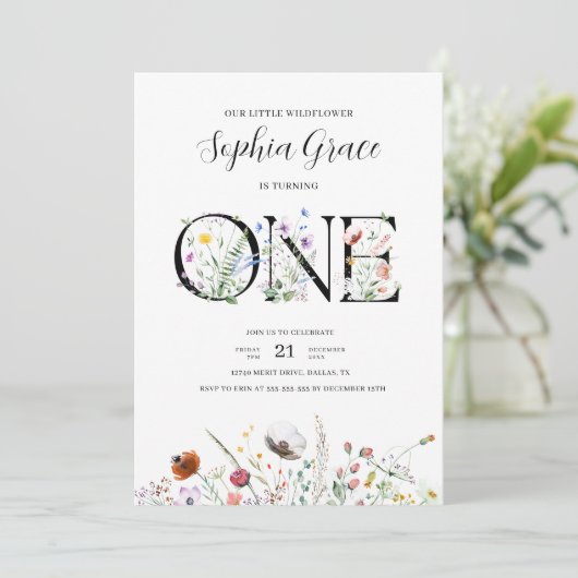 Minimale moderne bloem 1ste verjaardag kaart (Staand voorkant)