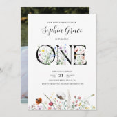 Minimale moderne bloem 1ste verjaardag kaart (Voorkant / Achterkant)