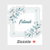 Minimale Moderne Bloemen Witte en Groene Naam Sticker (Vel)