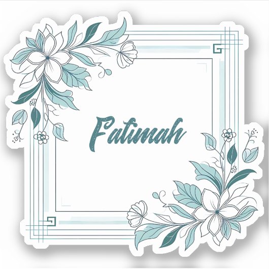 Minimale Moderne Bloemen Witte en Groene Naam Sticker (Voorkant)