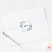 Minimale Moderne Bloemen Witte en Groene Naam Vierkante Sticker (Envelop)