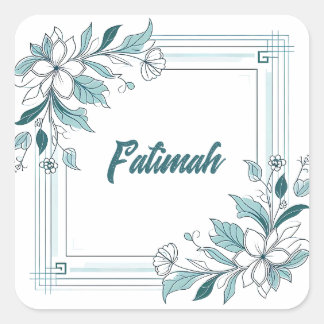 Minimale Moderne Bloemen Witte en Groene Naam Vierkante Sticker