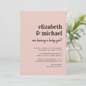 Minimale moderne Blush Couples Baby Girl Shower Kaart (Staand voorkant)