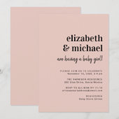 Minimale moderne Blush Couples Baby Girl Shower Kaart (Voorkant / Achterkant)