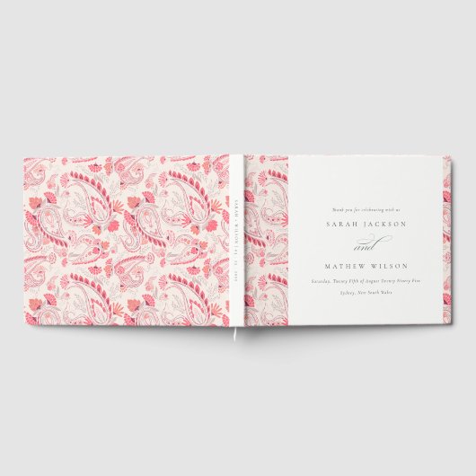 Minimale Moderne Blush Paisley Typography Wedding Gastenboek (Volledig)