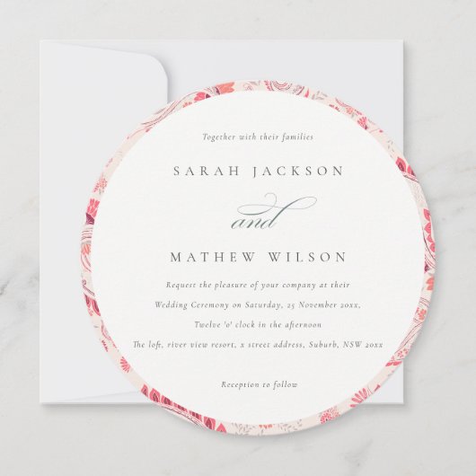 Minimale Moderne Blush Paisley Typography Wedding Kaart (Voorkant)