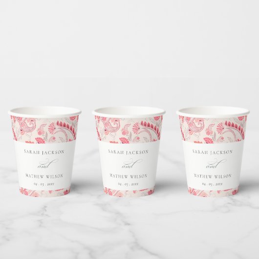 Minimale Moderne Blush Paisley Typography Wedding Papieren Bekers (Multi)