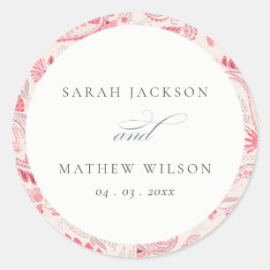 Minimale Moderne Blush Paisley Typography Wedding Ronde Sticker