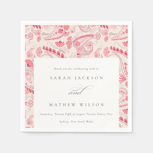 Minimale Moderne Blush Paisley Typography Wedding Servet (Voorkant)