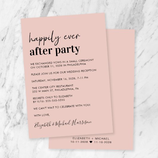 Minimale moderne Blush Roze bruiloft receptie Kaart