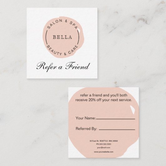 Minimale Moderne Blush Salon en Spa Aanbevelingskaartje (Voorkant / Achterkant)