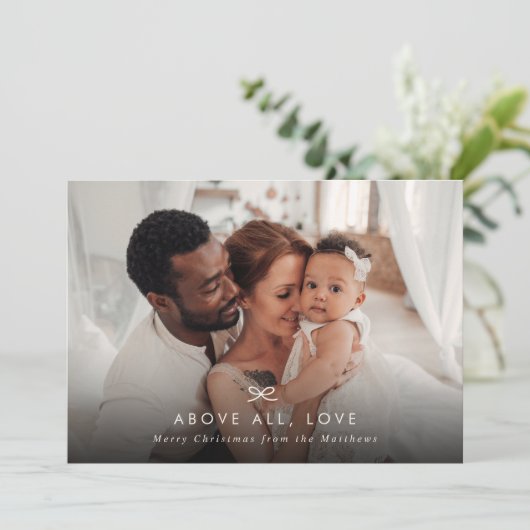 Minimale moderne boog boven alle liefde kerstfoto feestdagenkaart (Staand voorkant)