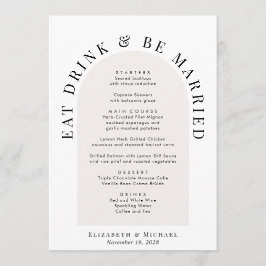 Minimale moderne boog bruiloft menu (Voorkant)