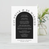 Minimale moderne boog zwart wit bruiloft menu (Staand voorkant)