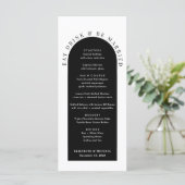 Minimale moderne boog zwart wit bruiloft menu (Staand voorkant)