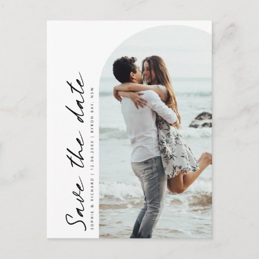 Minimale moderne boogfoto Opslaan Datum Briefkaart (Voorkant)