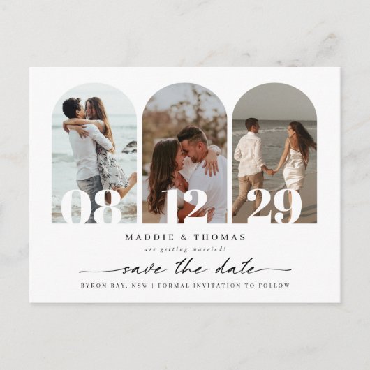 Minimale moderne boogfoto Opslaan Datum Briefkaart (Voorkant)